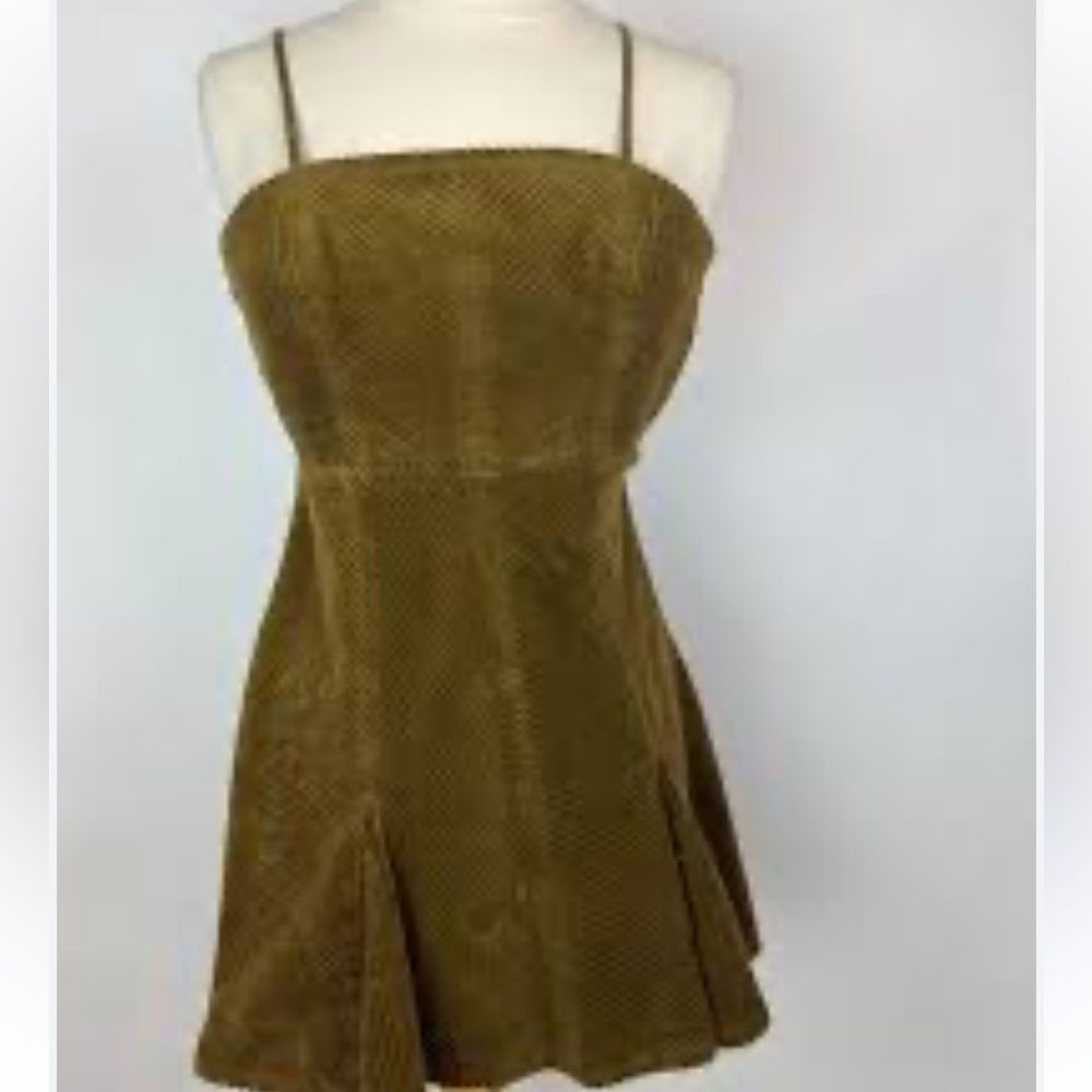 Urban Outfitters Brown Corduroy Mini Dress with lace up back extra small